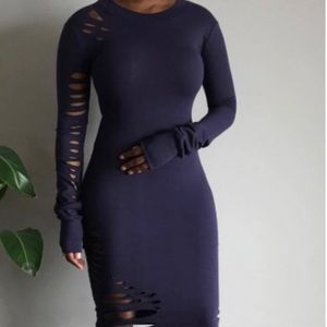 Dark Blue Sexy Fashion Cap Sleeve Long Sleeves